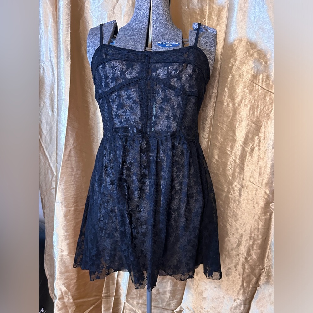 See-through Star Print Babydoll Dress
